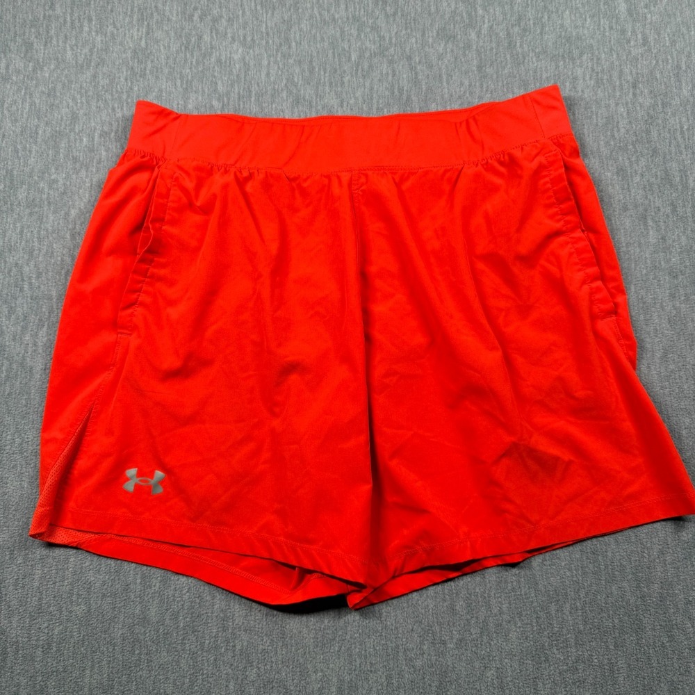 Under Armour Shorts Mens XL Neon Orange Speedpocket Fitted Running Training